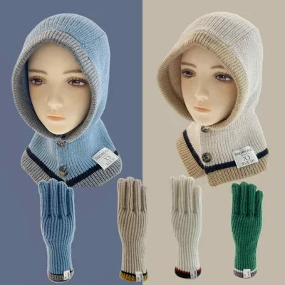 バラクラバ ニット帽 秋冬 ネックウォーマー 一体型 帽子 男性用 女性用 防寒 暖かい 格子柄 オシャレ かわいい 白 黒 赤 青 緑 杏色 オレンジ2