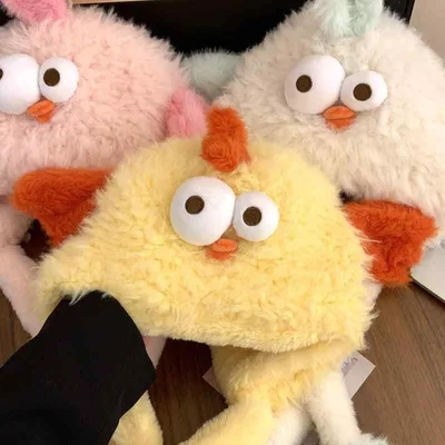 帽子 レディース 秋冬 防寒 フライトキャップ 耳当て付き アニマル かわいい 小鶏 ブルー ピンク系 ぬいぐるみ あったか