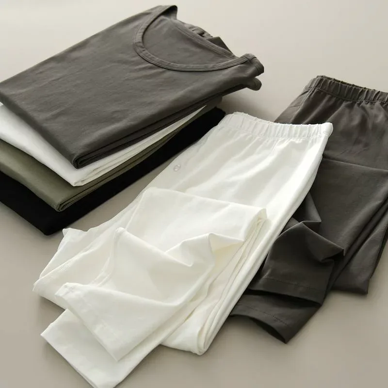メンズ インナー 上下セット 男性用 綿 長袖 Tシャツ 長ズボン 肌着 パジャマ 部屋着 秋冬 厚手 伸縮性 吸湿性 ホワイト グレー ブラック