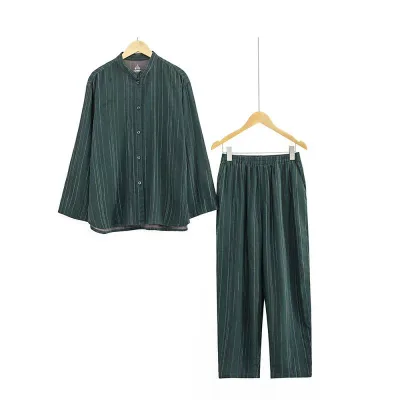 Pajamas for women and men, spring and summer, cotton, long sleeves, top and bottom set, room wear, nightwear, striped pattern, thin, cool, comfortable, sensitive skin, breathable, relaxing, M L XL