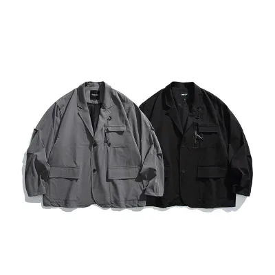 ジャケット メンズ 男性用 春物 テーラードジャケット カジュアル 無地 ゆったり 90%ナイロン グレー 黒