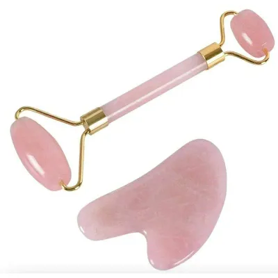 Roller & Kassa Facial Roller Face Care Small Face Rose Quartz Natural Stone Roller Self Massage Double Head