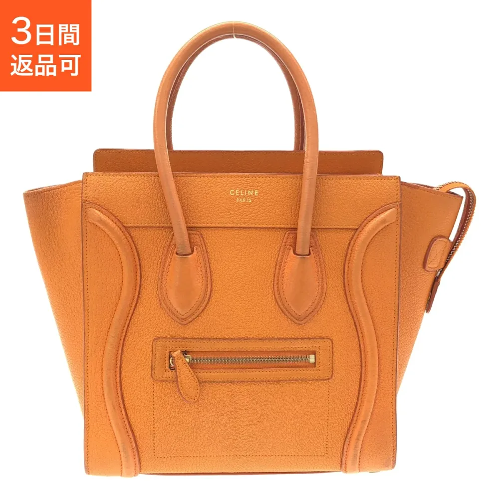 セリーヌ マイクロショッパー CELINE ハンドバッグ カーフスキン オレンジ レディース 【中古】