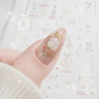 螺鈿クリスマスツリー&オーナメントステッカー ネイルシール ネイルアート セルフネイル 韓国ネイル
