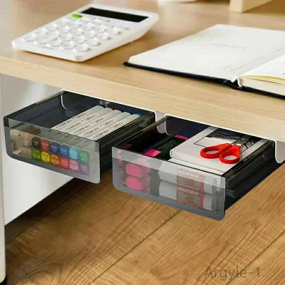 事務用品 文房具 トレイ 強力粘着 収納力UP 透明 小物整理 机下収納 便利 取り付け式 引き出し 机 収納ボックス デスク下