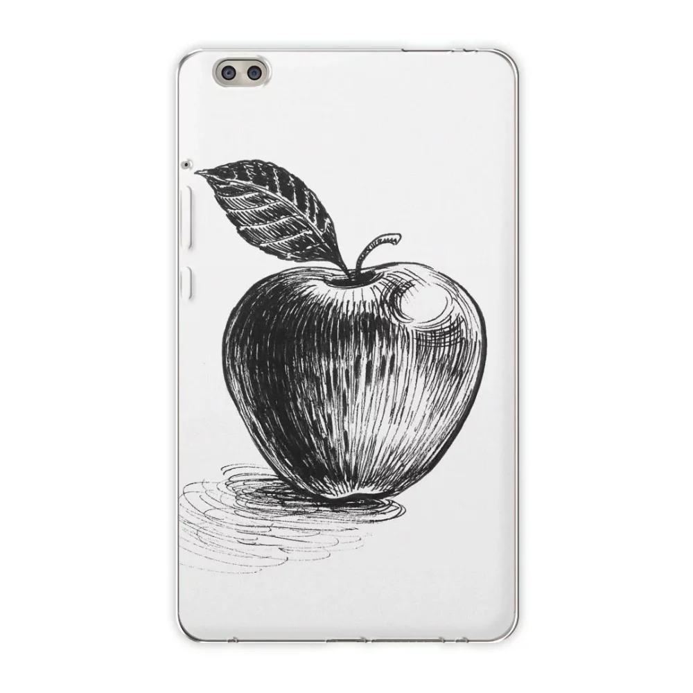 dtab compact d-02k docomo dタブ 用 タブレット ケース タブレット カバー TPU ソフトケース 015747 りんご 食べ物 野菜 モノクロ