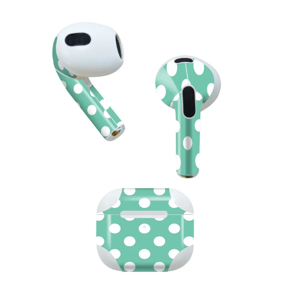 AirPods 第3世代 専用 デザインスキンシール airpods 3 用 エアポッド 3 用 第三世代(2021)対応 2枚入り 各2枚セット イヤホン カバー デコレーション アクセサリー デコシール 009085 シンプル 水玉 ドット 緑