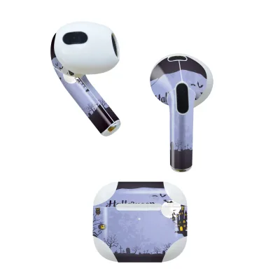AirPods 第3世代 専用 デザインスキンシール airpods 3 用 エアポッド 3 用 第三世代(2021)対応 2枚入り 各2枚セット イヤホン カバー デコレーション アクセサリー デコシール 012344 ハロウィン 青 おばけ