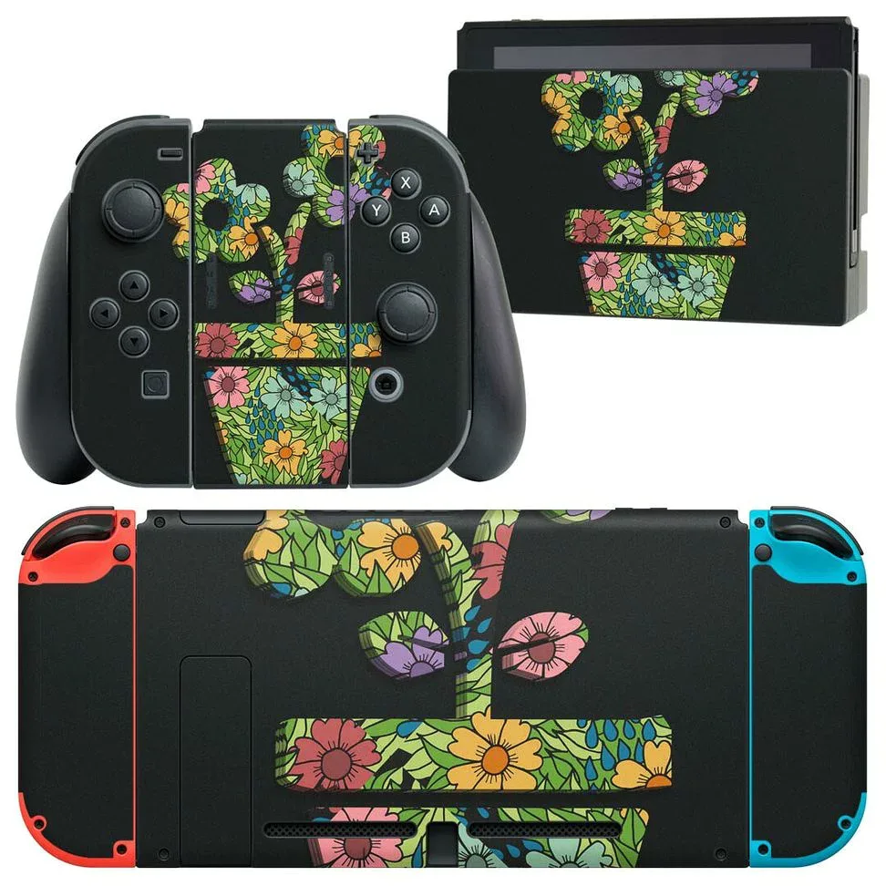 igsticker Nintendo Switch 用 デザインスキンシール 任天堂 ニンテンドー スイッチ 専用 本体ドック Joy-Con Joycon ジョイコン 専用 ゲーム機 カバー アクセサリー フィルム ステッカー 023361 花 フラワー カラフル