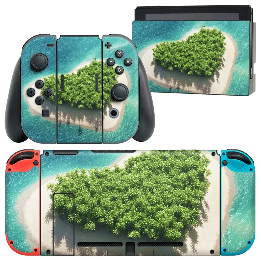 igsticker Nintendo Switch 用 デザインスキンシール 任天堂 ニンテンドー スイッチ 専用 本体ドック Joy-Con Joycon ジョイコン 専用 ゲーム機 カバー アクセサリー フィルム ステッカー 014659 写真 ハート 海