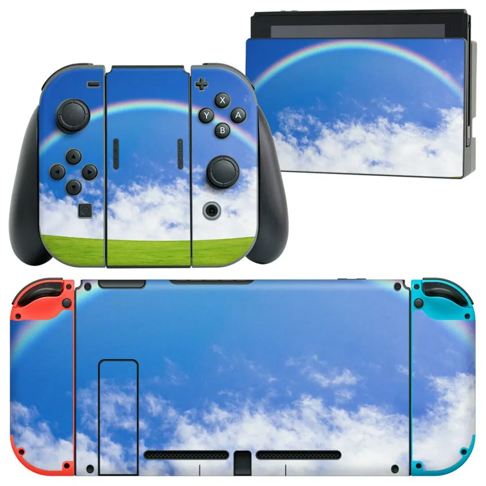 igsticker Nintendo Switch 用 デザインスキンシール 任天堂 ニンテンドー スイッチ 専用 本体ドック Joy-Con Joycon ジョイコン 専用 ゲーム機 カバー アクセサリー フィルム ステッカー 001578 虹 青空