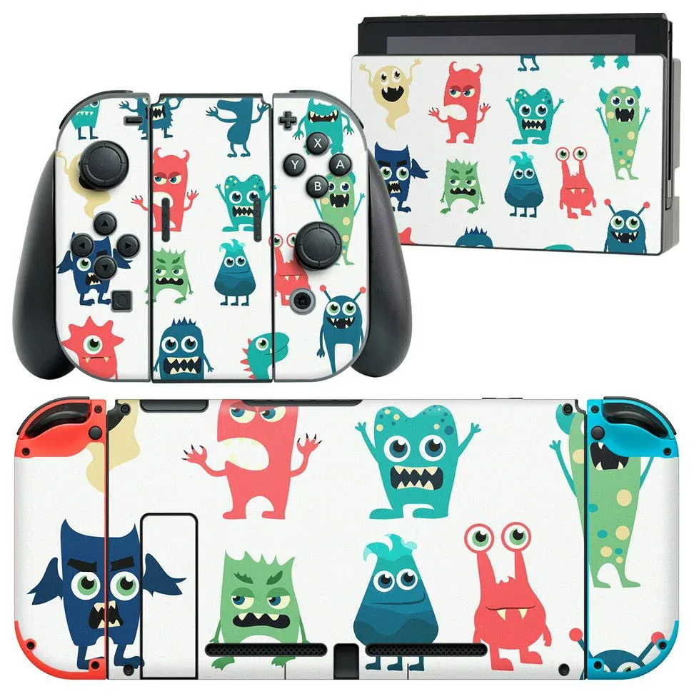 igsticker Nintendo Switch 用 デザインスキンシール 任天堂 ニンテンドー スイッチ 専用 本体ドック Joy-Con Joycon ジョイコン 専用 ゲーム機 カバー アクセサリー フィルム ステッカー 015774 おばけ 宇宙人 キャラクター かわいい
