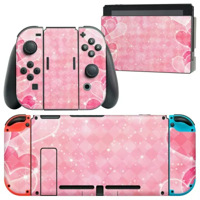 igsticker Nintendo Switch 用 デザインスキンシール 任天堂 ニンテンドー スイッチ 専用 本体ドック Joy-Con Joycon ジョイコン 専用 ゲーム機 カバー アクセサリー フィルム ステッカー 006001 ハート ピンク