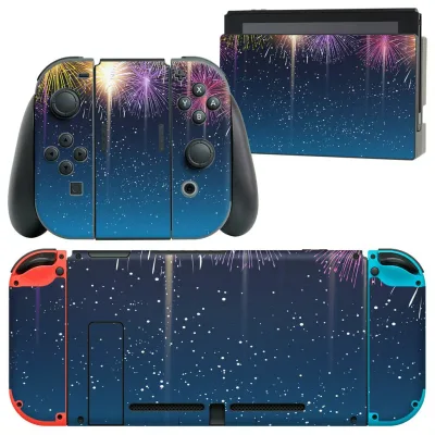 igsticker Nintendo Switch 用 デザインスキンシール 任天堂 ニンテンドー スイッチ 専用 本体ドック Joy-Con Joycon ジョイコン 専用 ゲーム機 カバー アクセサリー フィルム ステッカー 013803 花火 カラフル