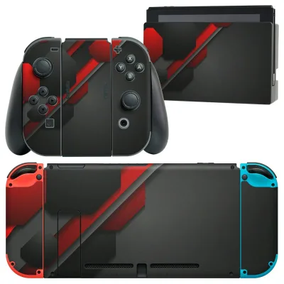 igsticker Nintendo Switch 用 デザインスキンシール 任天堂 ニンテンドー スイッチ 専用 本体ドック Joy-Con Joycon ジョイコン 専用 ゲーム機 カバー アクセサリー フィルム ステッカー 008655 赤 レッド 黒 ブラック 模様