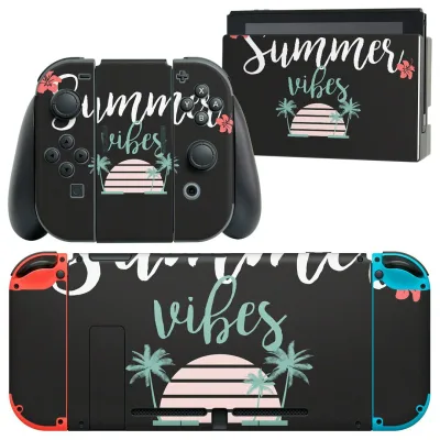 igsticker Nintendo Switch 用 デザインスキンシール 任天堂 ニンテンドー スイッチ 専用 本体ドック Joy-Con Joycon ジョイコン 専用 ゲーム機 カバー アクセサリー フィルム ステッカー 013896 夏 ヤシの木 ハイビスカス