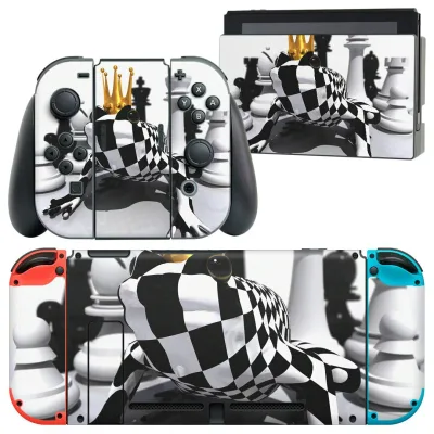 igsticker Nintendo Switch 用 デザインスキンシール 任天堂 ニンテンドー スイッチ 専用 本体ドック Joy-Con Joycon ジョイコン 専用 ゲーム機 カバー アクセサリー フィルム ステッカー 003455 チェス 立体 白 黒