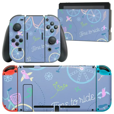 igsticker Nintendo Switch 用 デザインスキンシール 任天堂 ニンテンドー スイッチ 専用 本体ドック Joy-Con Joycon ジョイコン 専用 ゲーム機 カバー アクセサリー フィルム ステッカー 011863 かわいい 鳥 自転車