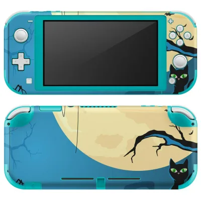 igsticker Nintendo Switch Lite 専用 デザインスキンシール 全面 ニンテンドー スイッチ ライト 専用 ゲーム機 カバー アクセサリー フィルム ステッカー エアフリー 000061 ハロウィン 夜 猫 クモ