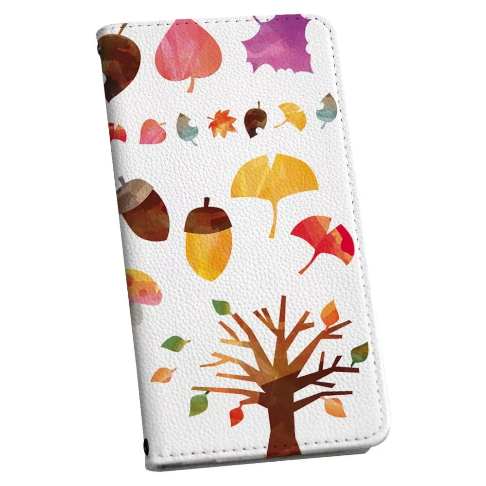 AQUOS wish2 / wish 用 スマホカバー SH-51C / SHG06 / A104SH / SH-M20 共通対応 ケース カバー 手帳型 マグネット式 ピタッと閉まる レザー カード収納 ポケット 014959 秋 季節 どんぐり