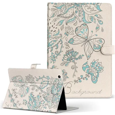 dtab d-51c 用 タブレットケース docomo ドコモ Lサイズ 手帳型 タブレットケース カバー マグネット式 レザー フリップ ダイアリー 二つ折り 革 薄型 軽量 010888 花 水色