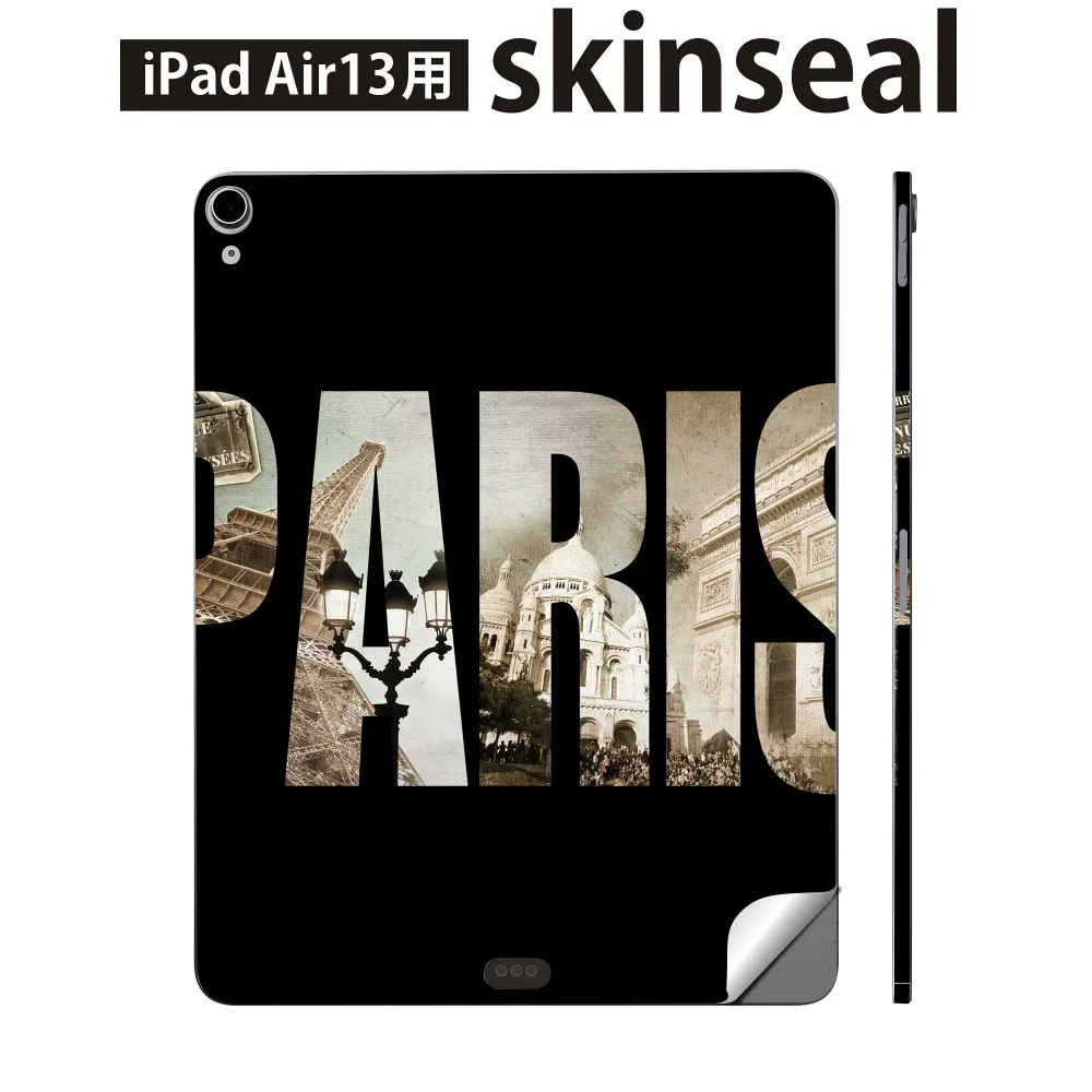 iPad Air13 用 スキンシール アイパッド エア 13インチ 対応 全面スキンシール フル 背面 側面 保護シール 人気 パリ 英語 文字 012831