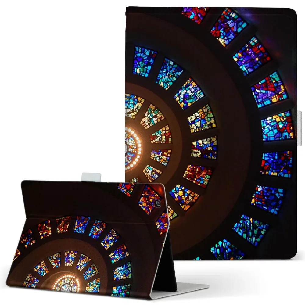 dtab Compact d-02H 用 タブレット ケース Huawei ファーウェイ ディータブコンパクト d02h Mサイズ 手帳型 タブレットケース カバー レザー フリップ ダイアリー 二つ折り 革 023828 ステンドグラス