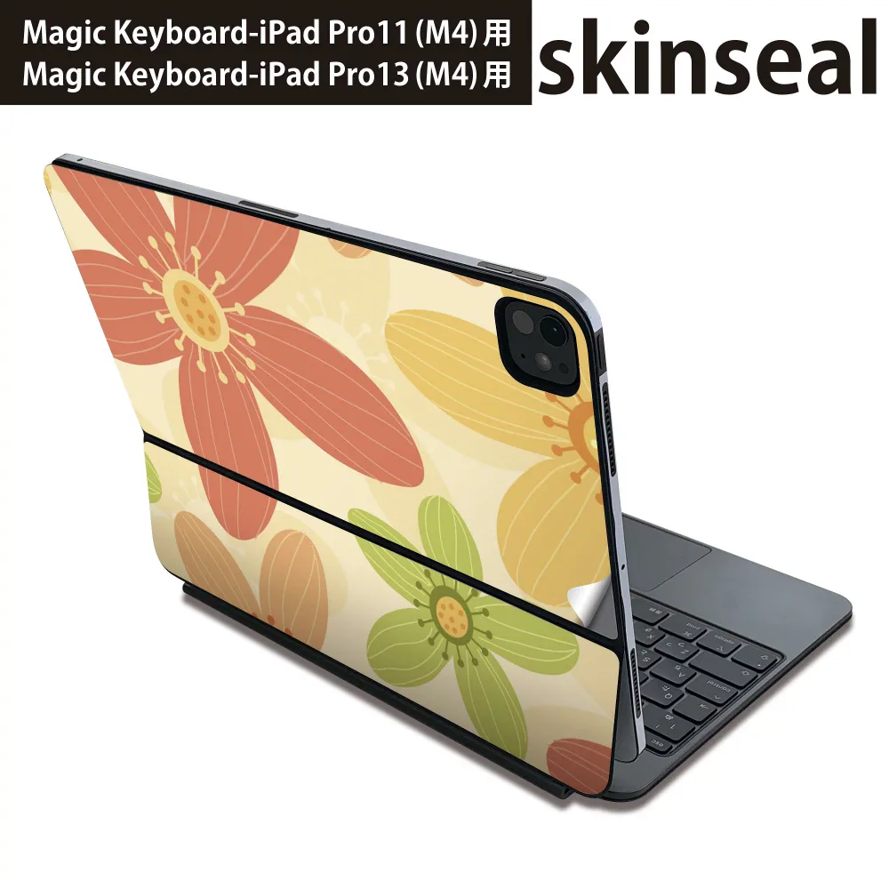 マジックキーボード 用 スキンシール 11インチ 13インチ iPad Pro11(M4) iPad Pro13(M4)用 2024年発売 第5世代 Magic Keyboard 対応 前面 背面 保護シール 人気 花 ピンク 000685