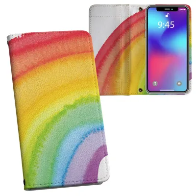 AQUOS wish2 / wish 用 SH-51C / SHG06 / A104SH / SH-M20 共通対応 内側プリント 対応 ケース カバー 手帳型 マグネット式 ピタッと閉まる レザーケース カード収納 ポケット 023713 虹 レインボー