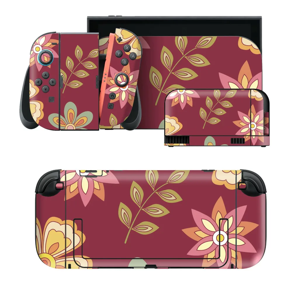 igsticker Nintendo Switch 2 用 スキンシール 本体・ドック・Joy-Con 2 対応 4面セット きせかえ 保護 花 リーフ 000724