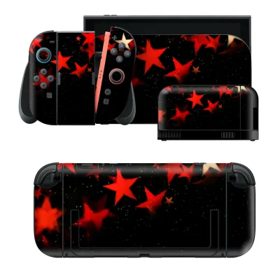 igsticker Nintendo Switch 2 用 スキンシール 本体・ドック・Joy-Con 2 対応 4面セット きせかえ 保護 黒 ブラック レッド 赤 星 スター 008722