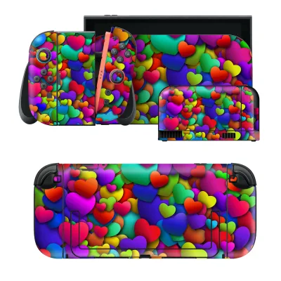 igsticker Nintendo Switch 2 用 スキンシール 本体・ドック・Joy-Con 2 対応 4面セット きせかえ 保護 ハート カラフル 004556