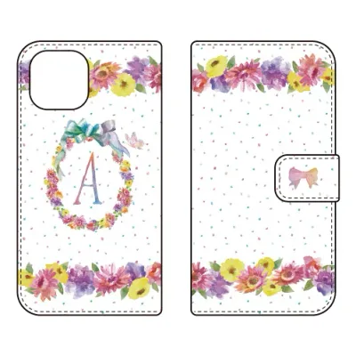 手帳型スマートフォンケース Cf LTD イニシャル パステルフラワー A iPhone 15 Coverfull ケース カバー スマホケース 送料無料 耐衝撃 プリント 保護 衝撃吸収