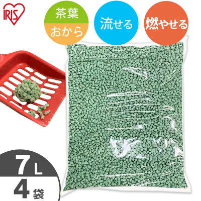 【LINE追加で最大2,000円OFF】猫砂 おから ネコ砂 流せる 緑茶 7L 4袋 お茶 おからの猫砂 7L×4袋セット 静岡県産茶葉配合 当店オリジナル ねこ砂 トイレに流せる 燃やせる お茶 おから 香り 抗菌 消臭 トイレ砂 アイリスオーヤマ