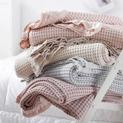 5色100x150cm シングル ワッフルケット パイピング 寝具 毛布 冷房対策 ふわふわ ブランケット ベッドカバー カバー 綿 タオルケット ソ