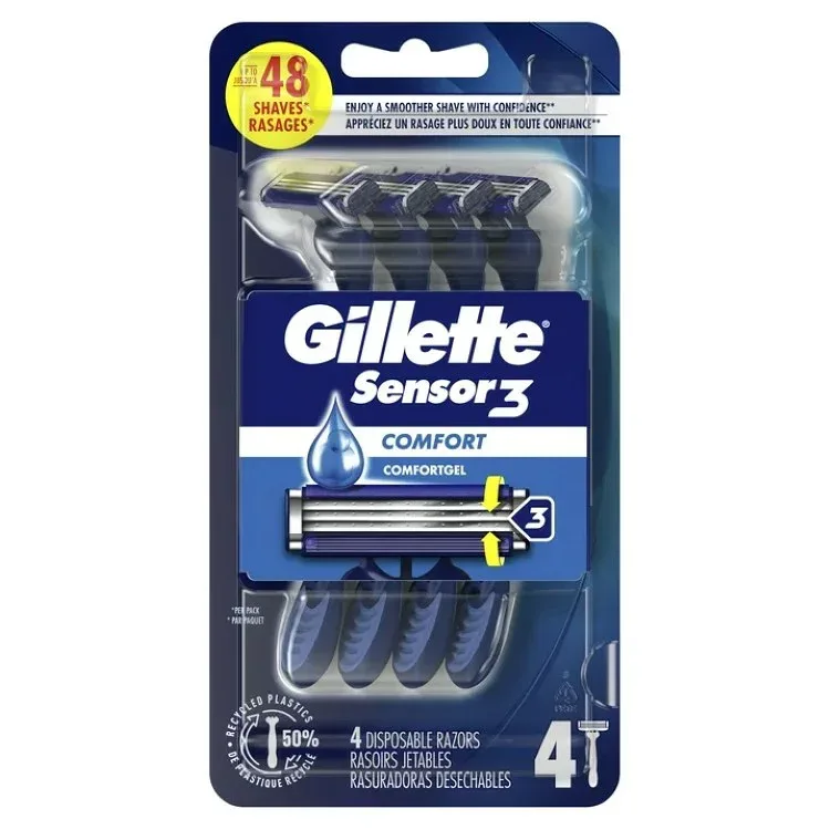 ジレット センサー3 メンズ 使い捨てカミソリ ブルー 4本入 Gillette Sensor3 Men's Disposable Razor, Blue, 4 Razors 【お取り寄せ商品】