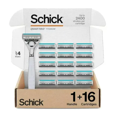 シック クアトロ チタニウム メンズ替刃式カミソリ 4枚刃 本体1本 替刃16個 Schick Quattro Titanium for Men With 1 Razor and 16 Razor Blades Refills 【お取り寄せ商品】