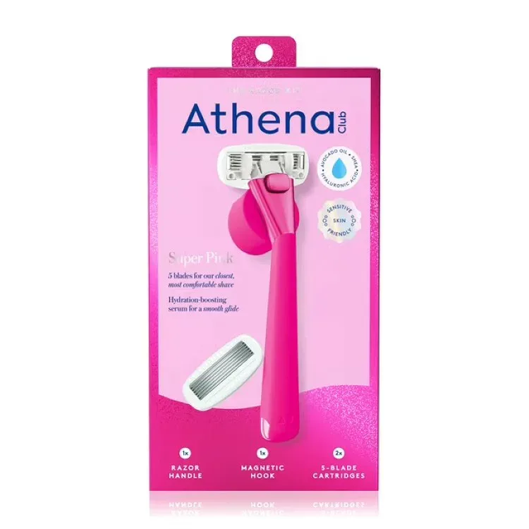 アテナクラブ レディース 5枚刃 カミソリセット スーパーピンク 本体 替刃2個 マグネットフック付き Athena Club 5-Blade Women's Razor Kit - 1 Handle, 2 Blade Refills, Super Pink 【お取り寄せ商品】