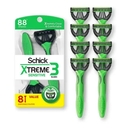 シック エクストリーム3 メンズ使い捨てカミソリ 3枚刃 8本 Schick Xtreme 3 Blade Disposable Razors for Men, 8 Ct 【お取り寄せ商品】