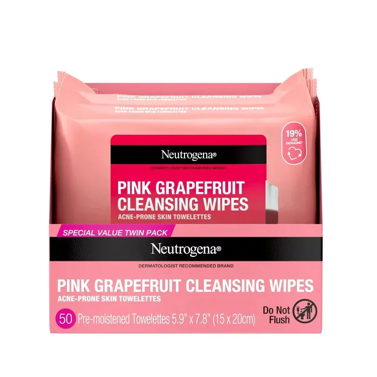 ニュートロジーナ メイク落とし クレンジングワイプ ピンクグレープフルーツの香り 25枚入×2個セット Neutrogena Makeup Remover Cleansing Wipes, Pink Grapefruit, 2 x 25 Ct 【お取り寄せ商品】