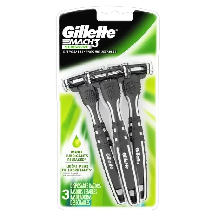 ジレット マッハ3 センシティブ メンズ 3枚刃 使い捨てカミソリ 3本入 Gillette Mach 3 Sensitive Men 3 Blade Disposable Razor,3 count 【お取り寄せ商品】