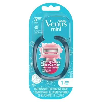 ジレット ヴィーナス ミニ オンザゴー 女性用カミソリ ハンドル コンフォートグライド ホワイトティーの香り替刃1個 トラベルケース付き Gillette Venus Mini on The Go Women's Razor Handle with 1 ComfortGlide White Tea Scent 【お取り寄せ商品】