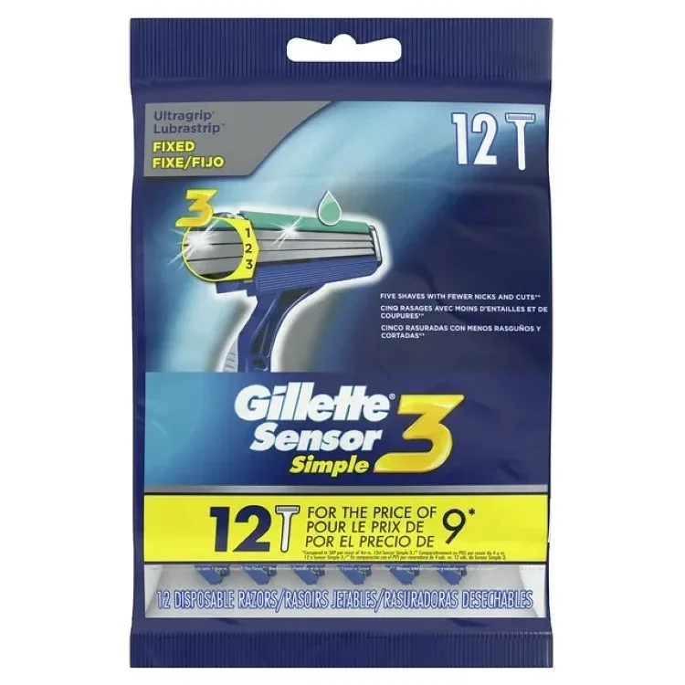 ジレット センサー3 シンプル3 メンズ 使い捨てカミソリ 12本 Gillette Sensor3 Simple3 Men's Disposable Razors, 12 Razors 【お取り寄せ商品】