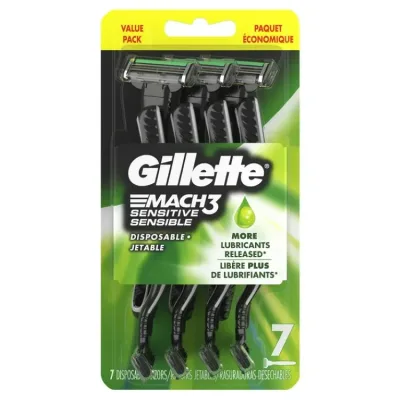 ジレット マッハ3 センシティブ 男性用使い捨てカミソリ 7本 Gillette Mach3 Sensitive Men's Disposable Razors, 7 Count 【お取り寄せ商品】