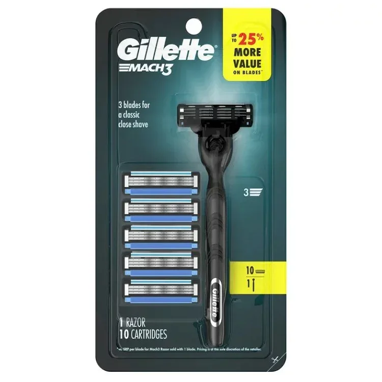 ジレット マッハ3 メンズカミソリ 本体 替刃10個付 Gillette Mach3 Shaving Razor for Men, Razor Handle, 10 Blade Refills 【お取り寄せ商品】