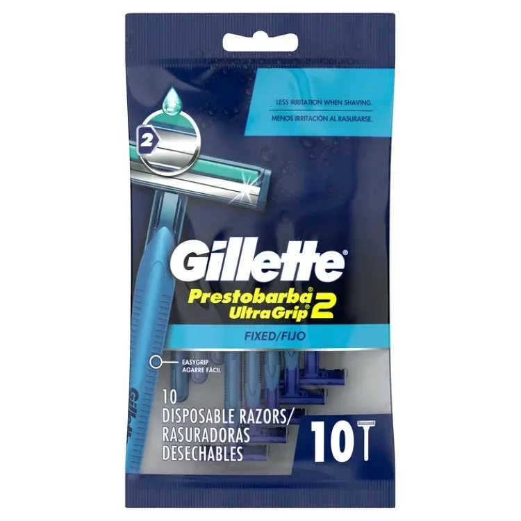 ジレット プレストバーバ2 ウルトラグリップ 固定ヘッド 男性用使い捨てカミソリ ブルー 10本 Gillette Prestobarba2 UltraGrip Fixed Men's Disposable Razors, Blue, 10 Count 【お取り寄せ商品】