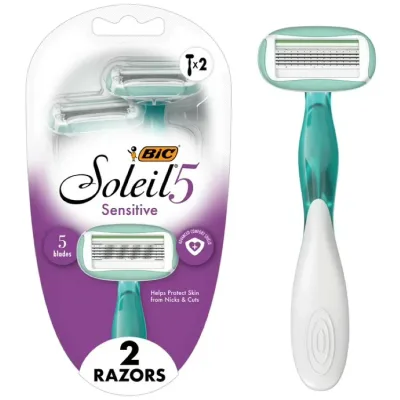 ビック ソレイユ5 センシティブ レディース 使い捨てカミソリ 5枚刃 2本 BIC Soleil 5 Sensitive Women's Disposable Razors with 5 Blades, 2 Count 【お取り寄せ商品】