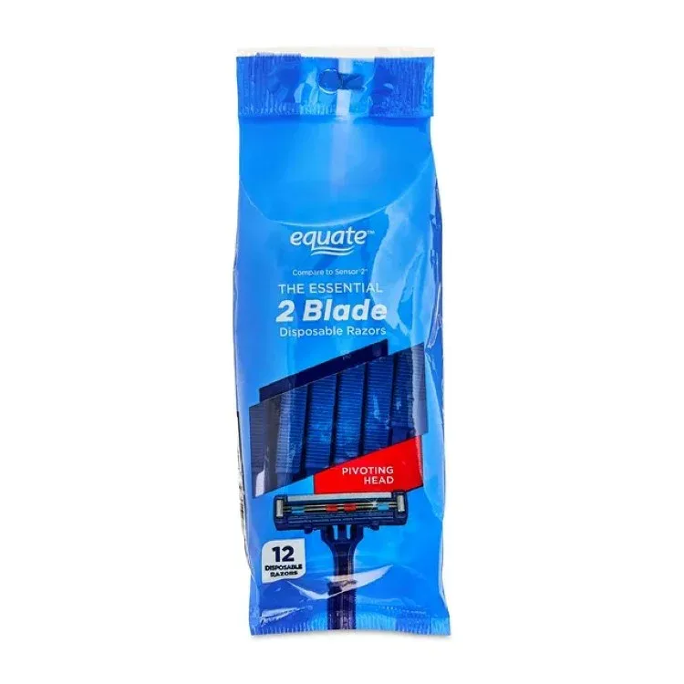 エクエート 2枚刃 使い捨てカミソリ 首振りヘッド 12本入 Equate 2 Blade Disposable Razors with Pivoting Head (12 Count) 【お取り寄せ商品】