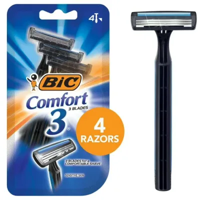 ビック コンフォート3 メンズ使い捨てカミソリ 3枚刃 4本 BIC Comfort 3 Disposable Men's Razor, 3 Blade Razor for a Comfortable Shave, 4-Count 【お取り寄せ商品】