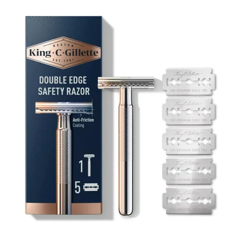 キングC.ジレット メンズ ダブルエッジ安全カミソリ 5枚替え刃付 King C. Gillette Men's Double Edge Safety Razor with 5 Double Edge Refill Blades 【お取り寄せ商品】